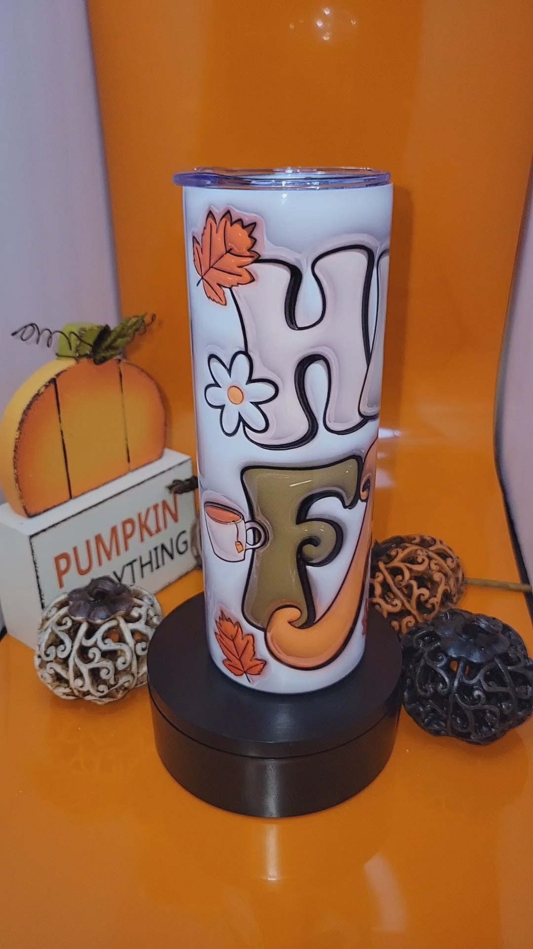 Hello Fall theme tumbler W/straw-20oz